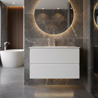 Meuble-lavabo mural blanc 36" avec Comptoir en polymarbre blanc