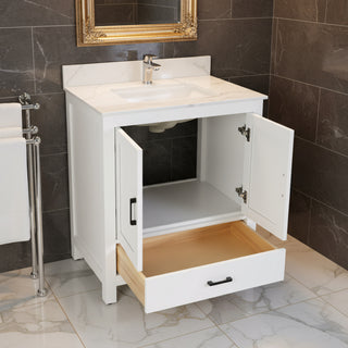 Meuble-Lavabo Autoportant 30po Blanc avec Comptoir de Marbre Calcutta d'ingénierie