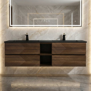 Meuble-Lavabo Mural 72po Noyer avec Comptoir de Quartz d'ingénierie Noir