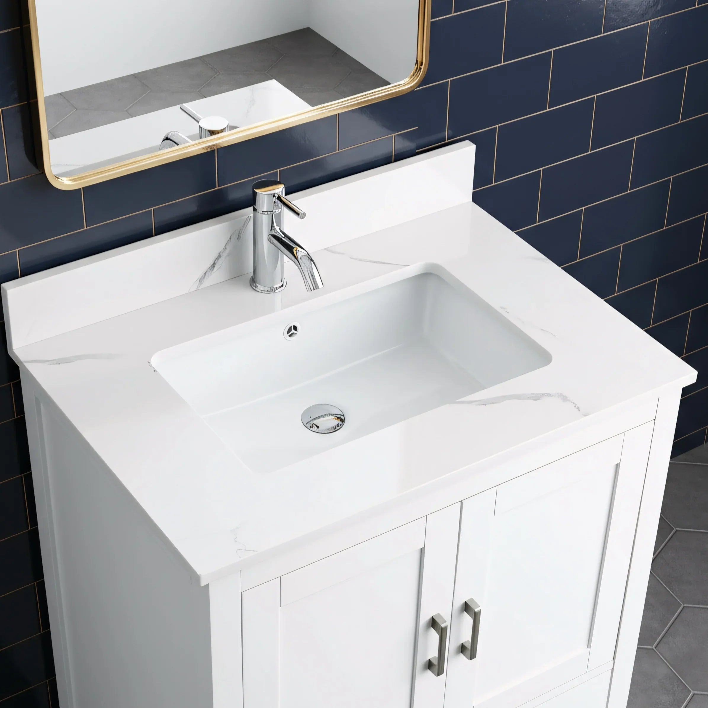 Meuble-Lavabo Autoportant 30po Blanc avec Comptoir de Polymarbre Ingénierie Calcutta