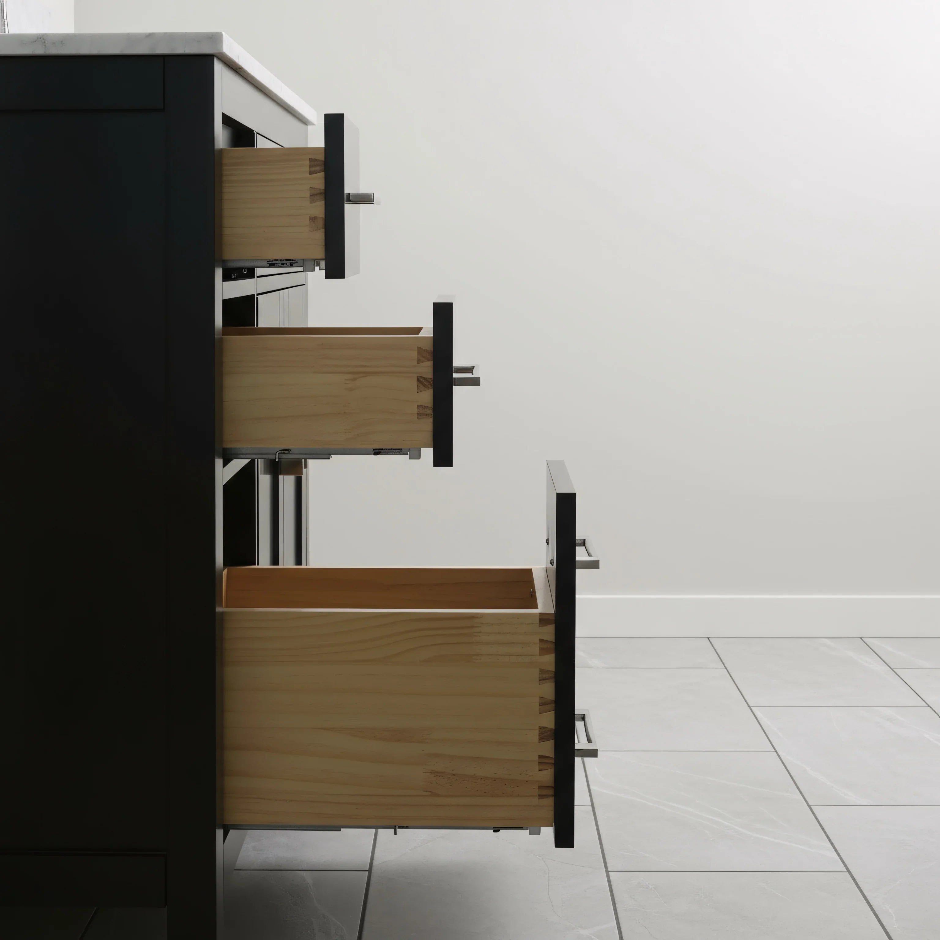 Meuble Lavabo Autoportant Noir 36po avec Comptoir en Marbre Carrera