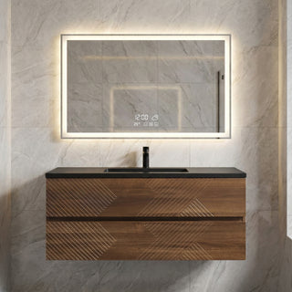 Meuble-Lavabo Mural 48po Noyer avec Comptoir de Quartz d'ingénierie Noir