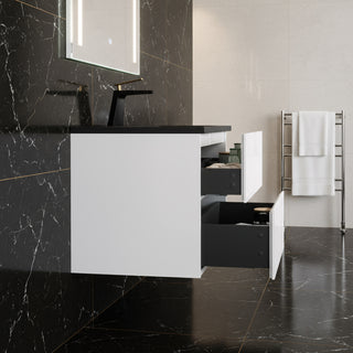 Meuble-lavabo mural blanc 24" avec Comptoir en quartz noir reconstitué