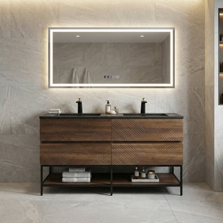 Meuble-Lavabo Mural 60po Noyer avec Comptoir de Quartz d'ingénierie Noir