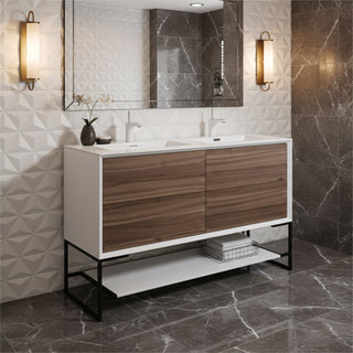Meuble-Lavabo Mural 48po Noyer avec Comptoir de Polymarbre Blanc