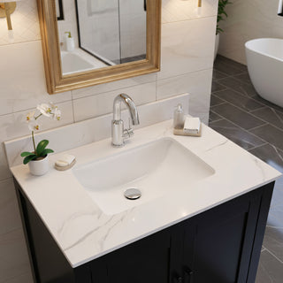 Meuble-lavabo autoportant noir 30" avec Comptoir en marbre Calcutta reconstitué