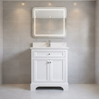 30" White Freestanding Bathroom Vanity with Engineered Calcutta Marble Countertop