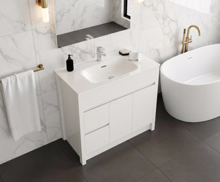 Meuble-Lavabo Autoportant 36po Blanc Mat avec Comptoir de Céramique Blanc