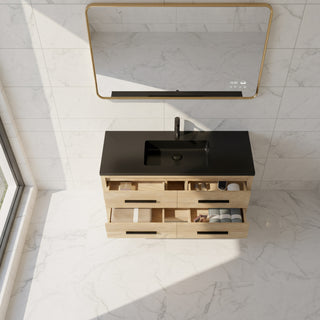 Meuble-lavabo autoportant en chêne brut de 48" avec Comptoir en quartz noir reconstitué