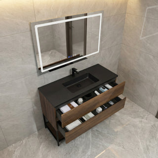 Meuble-Lavabo Mural 48po Noyer avec Comptoir de Quartz d'ingénierie Noir