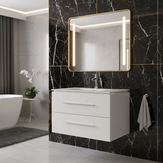 Meuble-Lavabo Mural 30po Blanc Mat avec Comptoir de Céramique Blanc