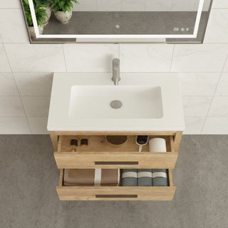 Meuble-lavabo autoportant en chêne brut 36" avec Comptoir en polymarbre blanc
