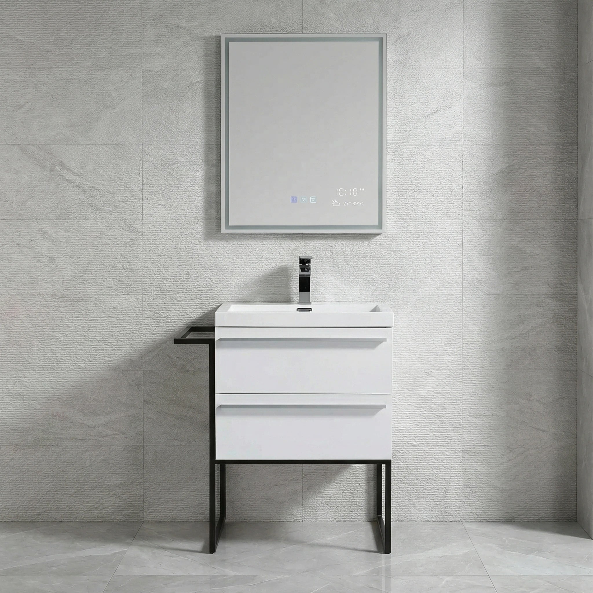 Meuble-lavabo mural blanc 24" avec Comptoir en polymarbre blanc
