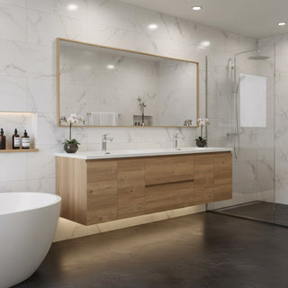 Meuble-Lavabo Mural 72po Chêne Brut avec Comptoir de Polymarbre Blanc