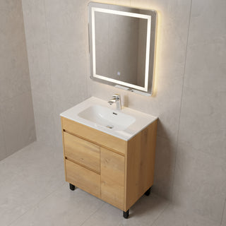30" Frosted Oak Freestanding Bathroom Vanity with White Ceramic Countertop