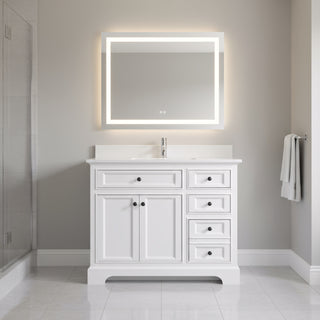 42" White Freestanding Bathroom Vanity with Solid White Quartz Countertop