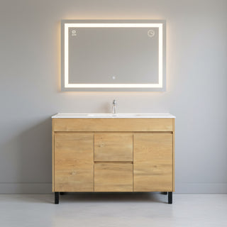 Meuble-Lavabo Autoportant 48 po Chêne Givré avec Comptoir de Céramique Blanc