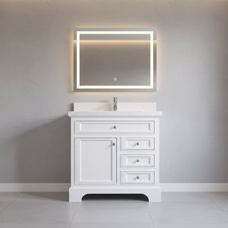 36" White Freestanding Single Sink Bathroom Vanity with Snow White Countertop