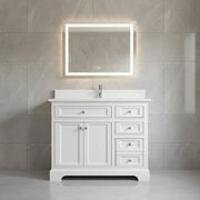 42" White Freestanding Single Sink Bathroom Vanity with Engineered White Marble Countertop