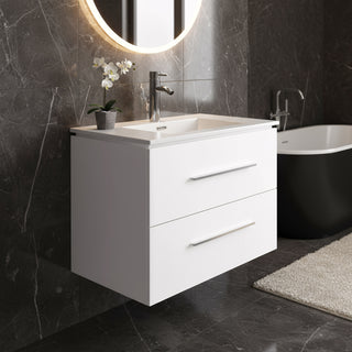 Meuble-Lavabo Mural 24po Blanc Mat avec Comptoir de Céramique Blanc