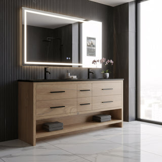 Meuble-Lavabo Autoportant 72po Chêne Brut avec Comptoir de Quartz d'ingénierie Noir