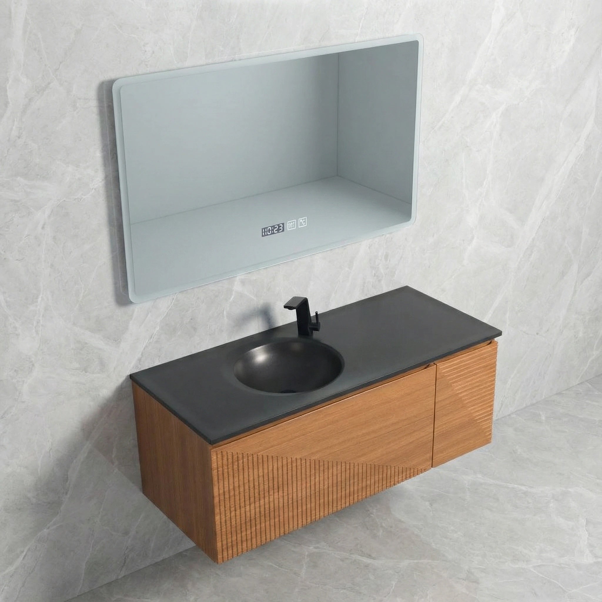 Meuble-Lavabo Mural 48po Chêne Clair avec Comptoir de Quartz d'ingénierie Noir