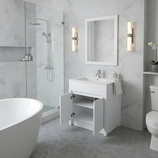 Meuble-Lavabo Autoportant 30po Chêne Blanc avec Comptoir de Céramique Blanc