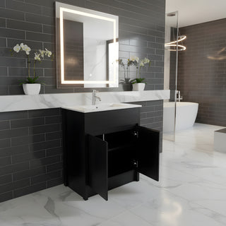 Meuble-Lavabo Autoportant 24po Brun Foncé avec Comptoir de Céramique Blanc