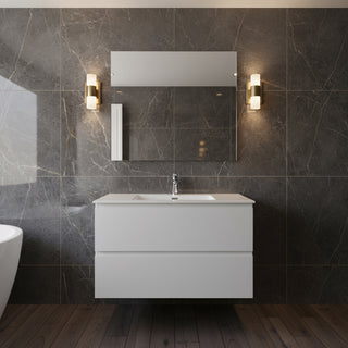 Meuble-lavabo mural blanc 36" avec Comptoir en polymarbre blanc