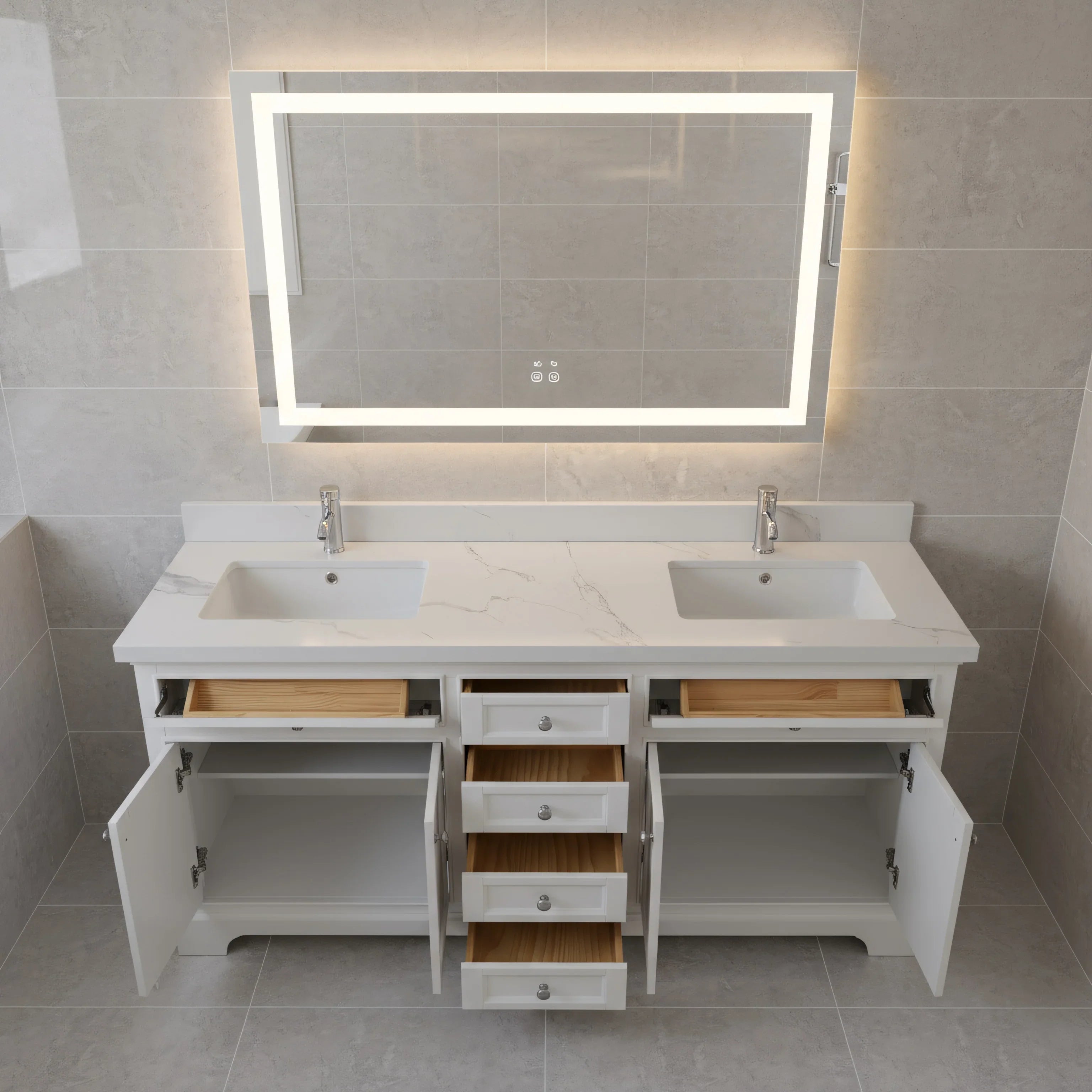 Meuble-Lavabo Autoportant 72po Blanc avec Comptoir de Marbre Ingénierie Calcutta