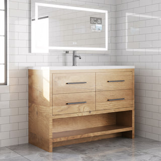 Meuble-lavabo autoportant en chêne brut de 48" avec Comptoir en polymarbre blanc