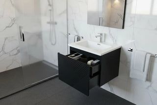 Meuble-lavabo mural noir 24" avec Comptoir en polymarbre blanc