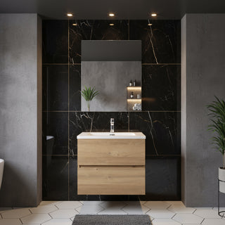 Meuble-Lavabo Mural 24po Chêne Brut avec Comptoir de Polymarbre Blanc