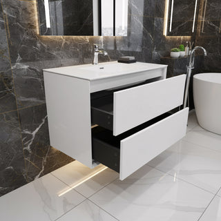 Meuble-lavabo mural blanc 30" avec Comptoir en polymarbre blanc