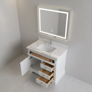 36" White Freestanding Single Sink Bathroom Vanity with Calcutta Quartz Countertop