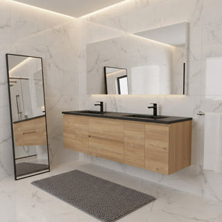 Meuble-Lavabo 72po Chêne Brut avec Comptoir de 72 Quartz Noir Lavabo Double