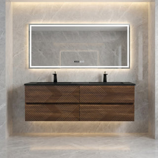 Meuble-Lavabo Mural 60po Noyer avec Comptoir de Quartz d'ingénierie Noir