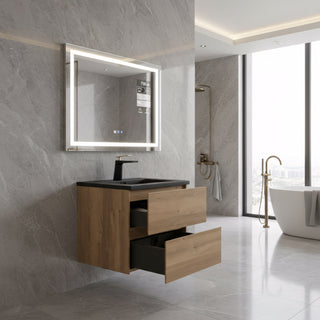 Meuble-Lavabo Mural 24po Chêne Brut avec Comptoir de Quartz d'ingénierie Noir