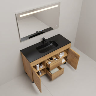 48" Frosted Oak Freestanding Single Sink Bathroom Vanity with Black Ceramic Countetop