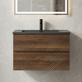 Meuble-Lavabo Mural 30po Noyer avec Comptoir de Quartz d'ingénierie Noir