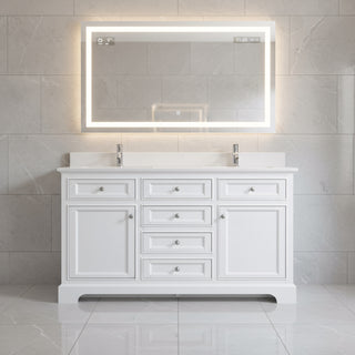 Meuble-Lavabo Autoportant 60po Blanc avec Comptoir de Quartz Blanc Solide