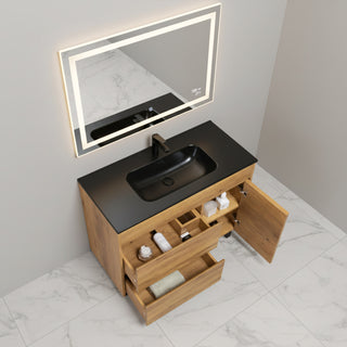 40" Frosted Oak Freestanding Single Sink Bathroom Vanity with Black Ceramic Countetop