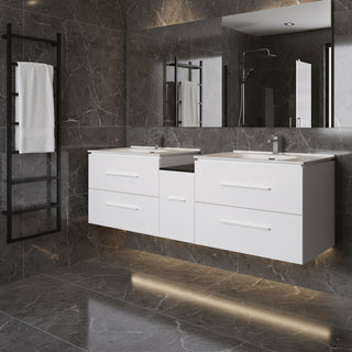 Meuble-Lavabo Mural 72po Blanc Mat avec Comptoir de Céramique Blanc