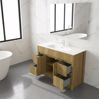 48" Frosted Oak Freestanding Single Sink Bathroom Vanity with White Ceramic Countertop