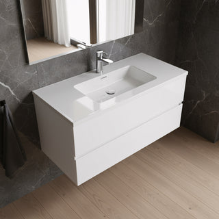 40" White Wall Mount Bathroom Vanity with White Polymarble Countertop