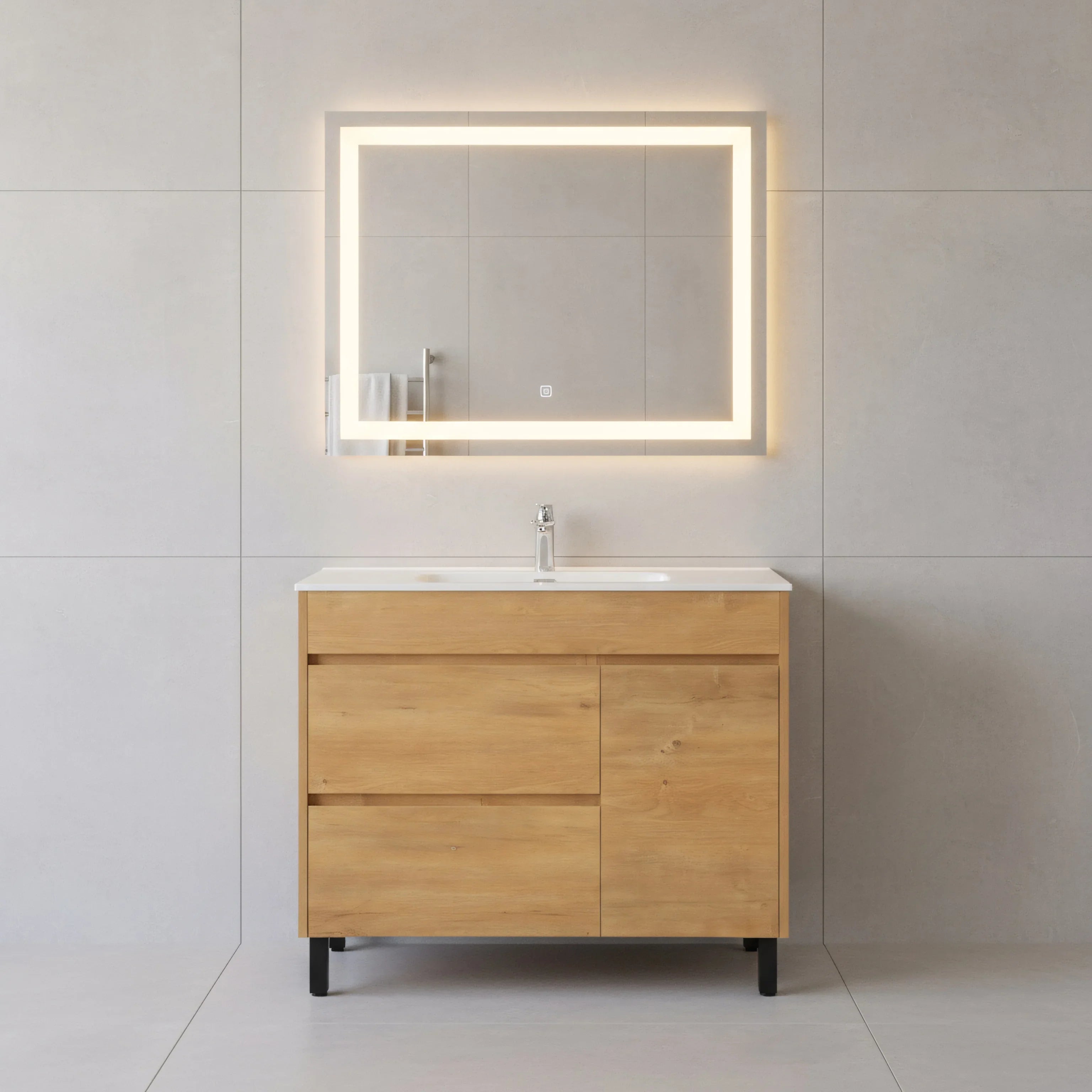 40" Frosted Oak Freestanding Bathroom Vanity with White Ceramic Countertop