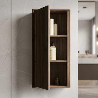 Meuble d'appoint Andorra en noyer, 1 porte avec étagères - Rangement de salle de bain