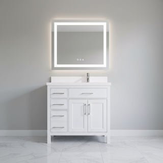 Meuble-Lavabo Autoportant 36po Blanc avec Comptoir de Quartz Blanche Neige