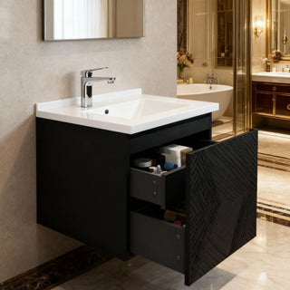 Meuble-lavabo mural noir 24" avec Comptoir en polymarbre blanc