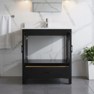 Meuble-Lavabo Autoportant 30po Noir avec Comptoir de Polymarbre Ingénierie Calcutta